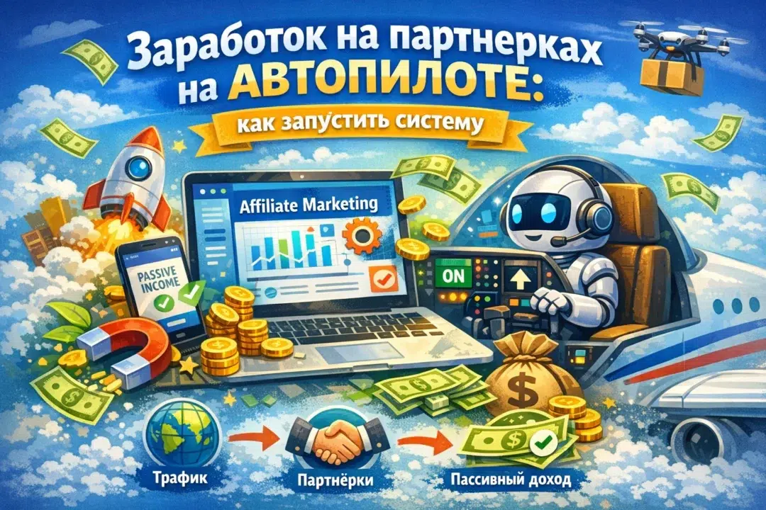 Схема воронки продаж для автоматизации заработка на партнерках: этапы от лид-магнита и трипваера до основного продукта и допродаж.