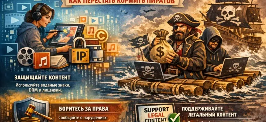 Инфографика: три уровня защиты интеллектуальной собственности. Шифрование, блокировка записи экрана, идентификация нарушителя.